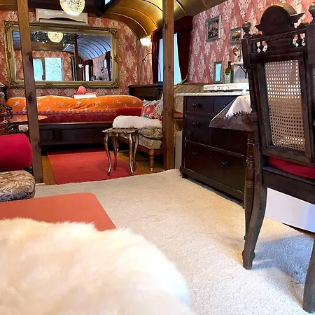 Historischer Zirkuswagen Mit Terrasse Und Blick Ins Grüne Luxuszelt *