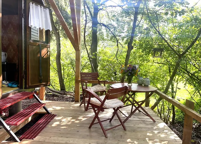 Historischer Zirkuswagen Mit Terrasse Und Blick Ins Gruene خيمة فخمة *
