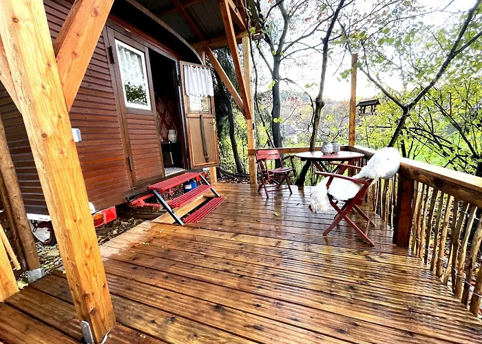 Historischer Zirkuswagen Mit Terrasse Und Blick Ins Gruene خيمة فخمة *